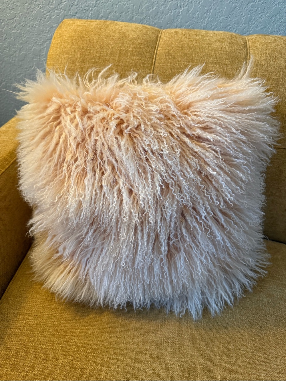 Plush Mongolian Fur lumber Pillow - curla Blush Peach NEW